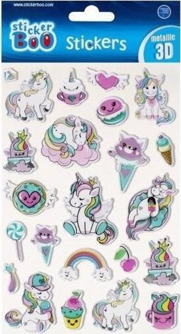 METALLIC 3D STICKERS 14X26CM UNICORN